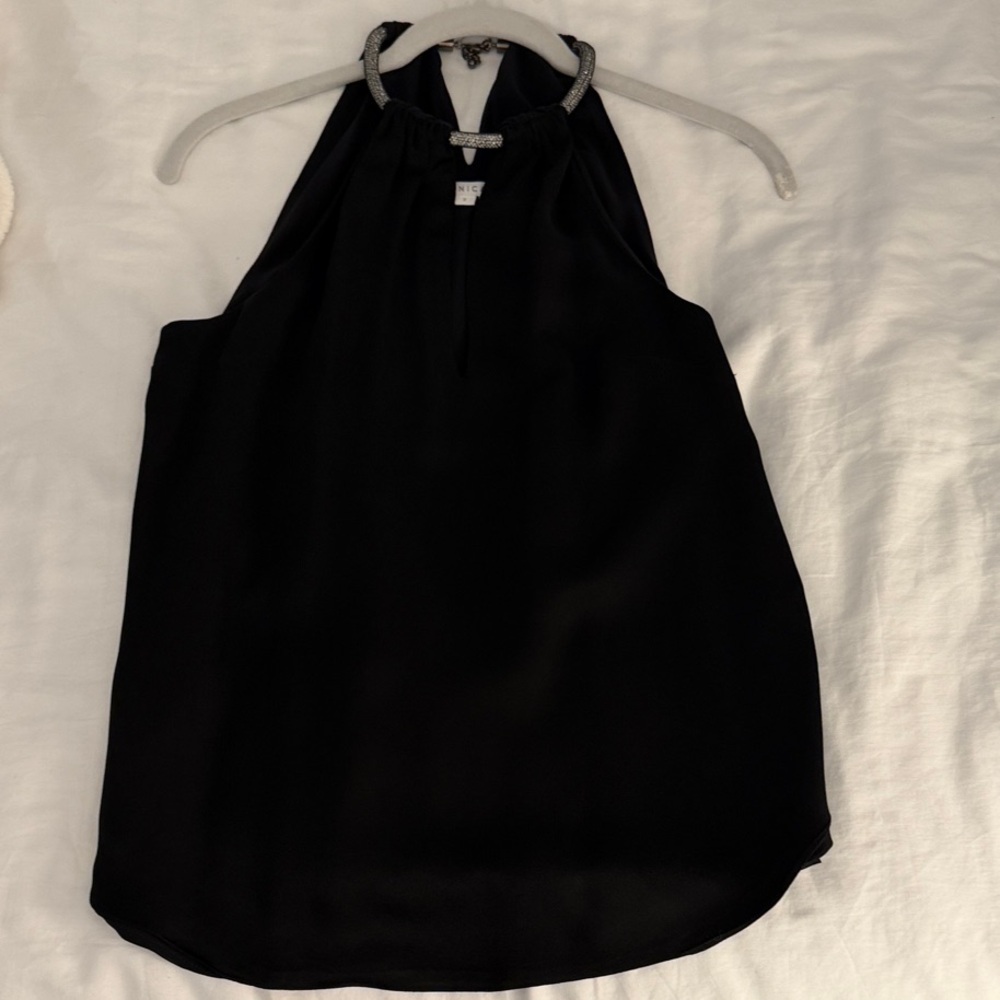 Veronica Beard Black Halter Neck Embellished Tank Top